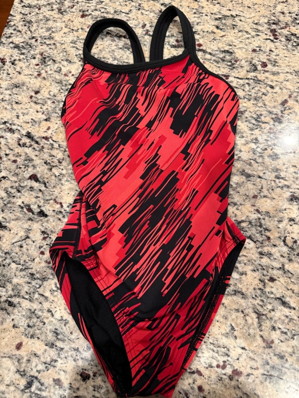 Kids Red and Black Patterned One-Piece Swimsuit like Speedo size 8